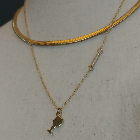2 Gold Toned Costume Jewelry Necklaces Wine Glass - Picture 3 of 3